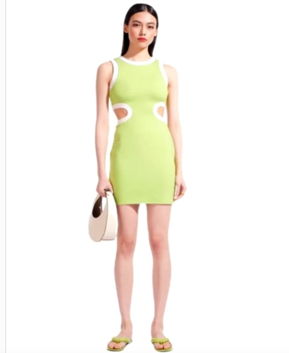 Staud Dolce Cut-Out Lime Green Ponte Knit Summer Mini Dress Size Small NWT